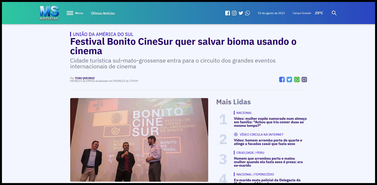 Festival Bonito CineSur quer salvar bioma usando o cinema
