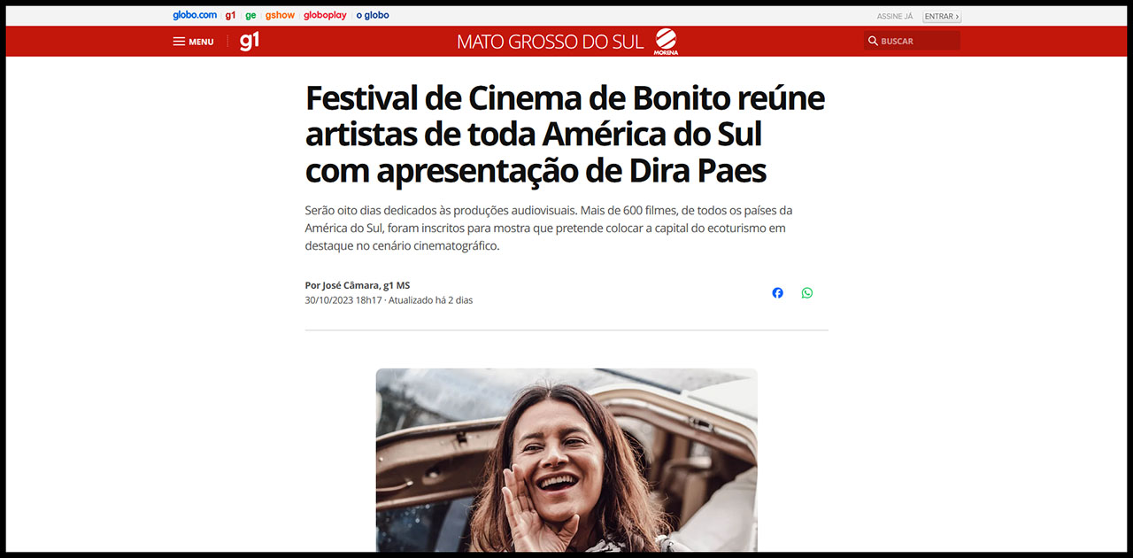 Festival de Cinema de Bonito reúne artistas de toda América do Sul com apresentação de Dira Paes