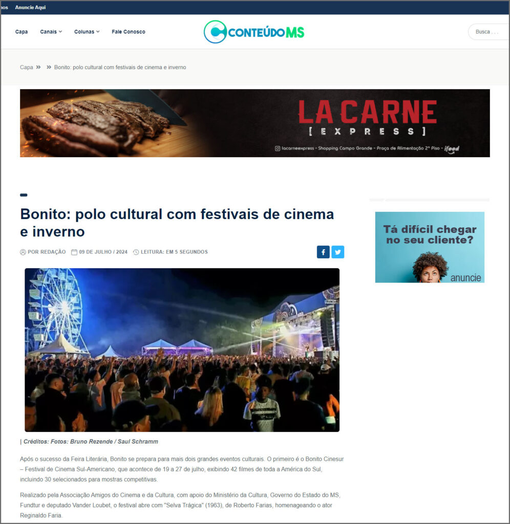 Conteúdo MS: Bonito - polo cultural com festivais de cinema e inverno