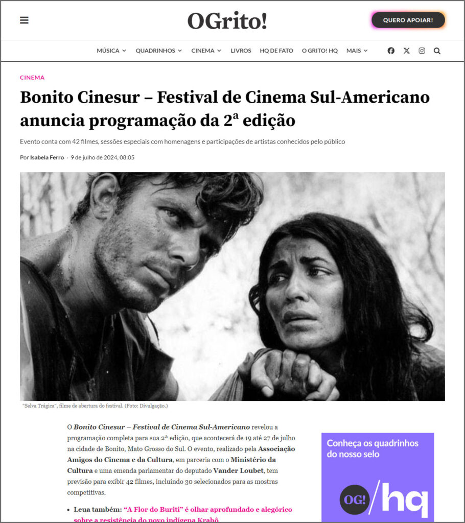O Grito: Bonito CineSur anuncia programação da 2ª edição