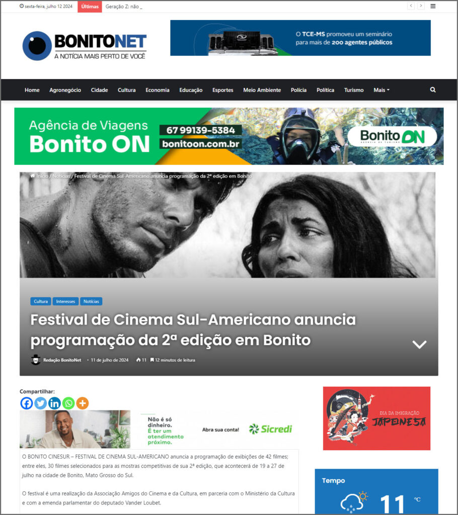 BonitoNet: Festival de Cinema Sul-Americano anuncia programação da 2ª edição