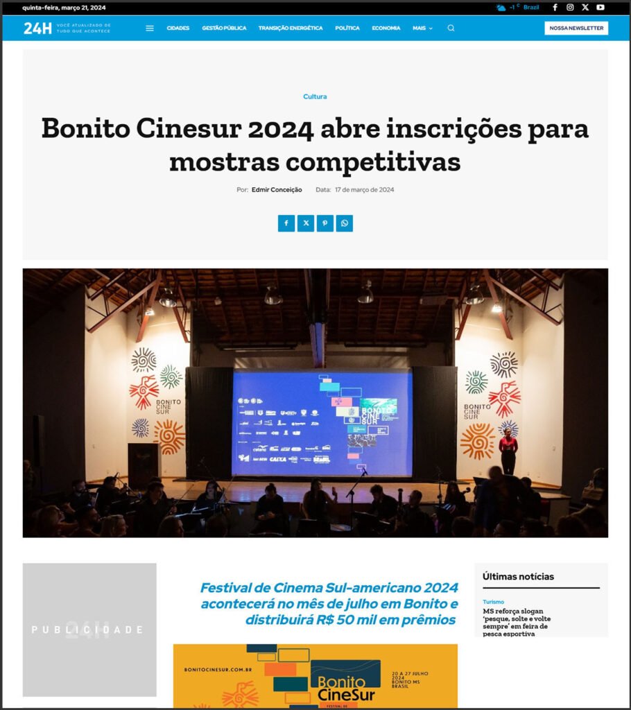 24h: Bonito CineSur 2024 abre inscrições para mostras competitivas