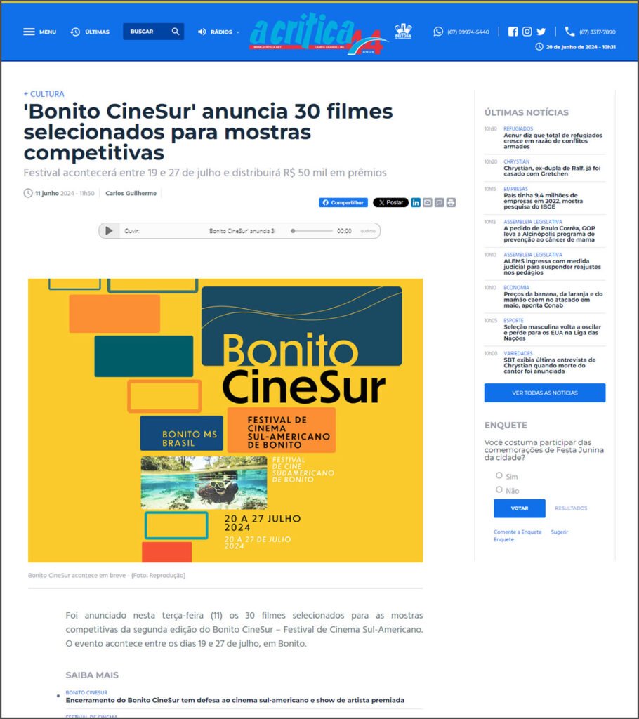 A Crítica CG: Bonito CineSur anuncia 30 filmes selecionados para mostras competitivas