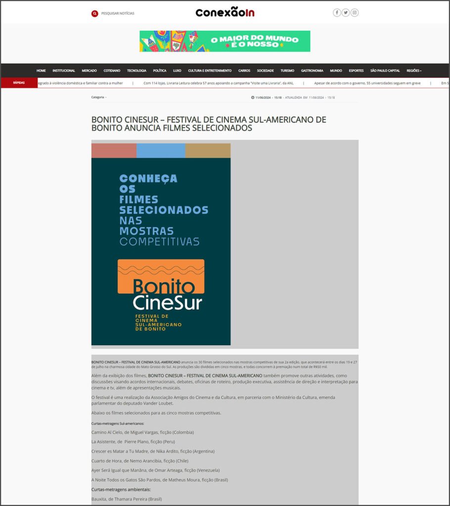 ConexãoIn: Bonito CineSur - Festival de Cinema Sul-Americano anuncia filmes selecionados