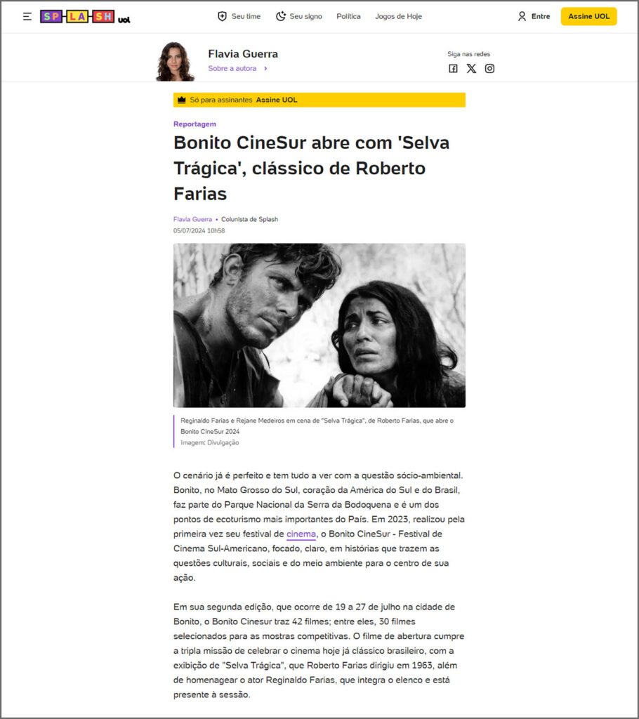 Splash UOL: Bonito CineSur abre com 'Selva Trágica', clássico de Roberto Farias