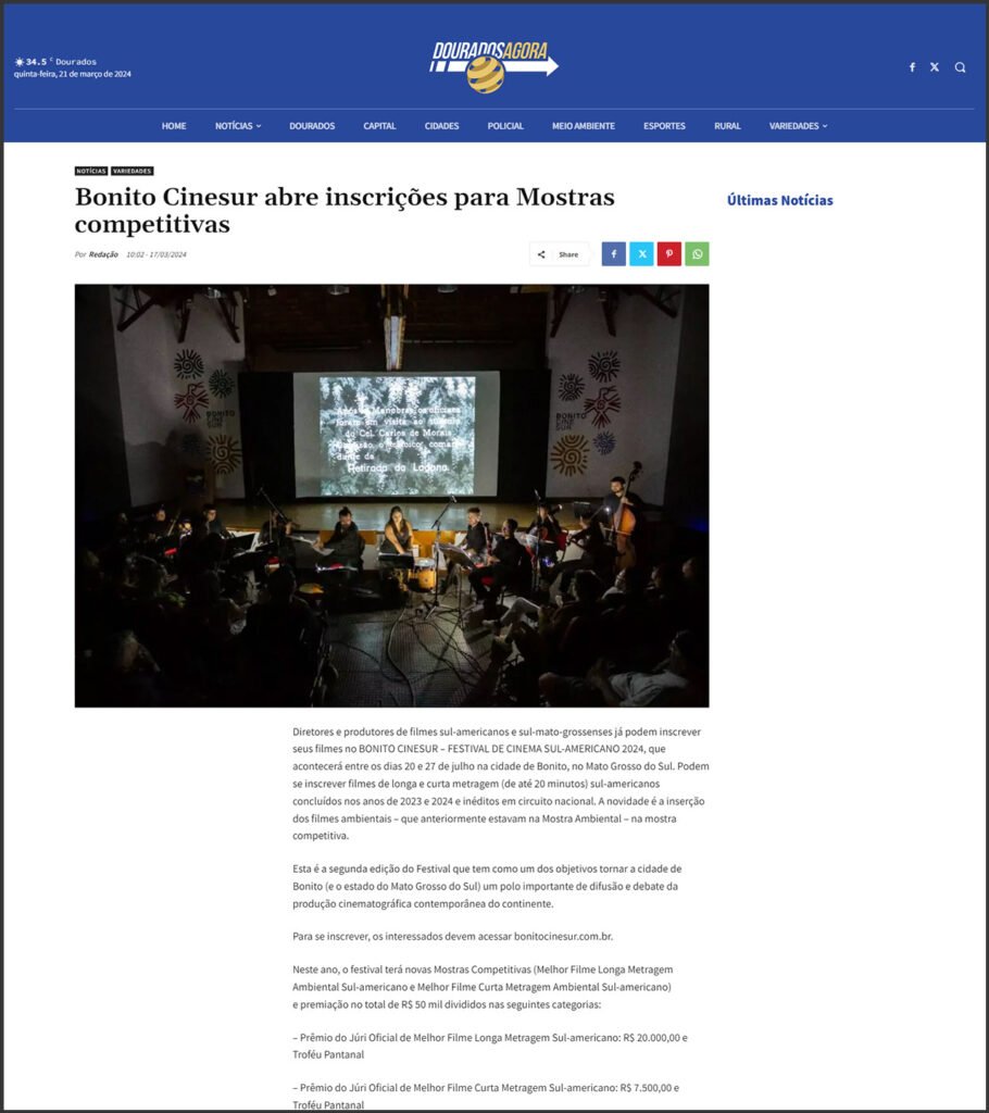 Dourados Agora: Bonito CineSur abre inscrições para mostras competitivas