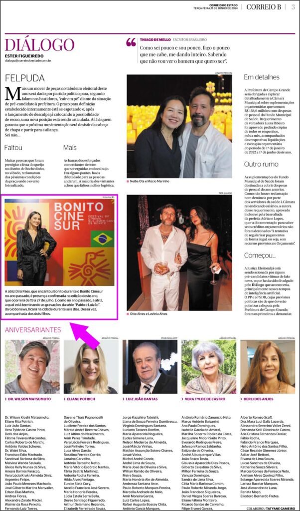 Correio do Estado: Dira Paes é presença confirmada na edição deste ano do Bonito CineSur