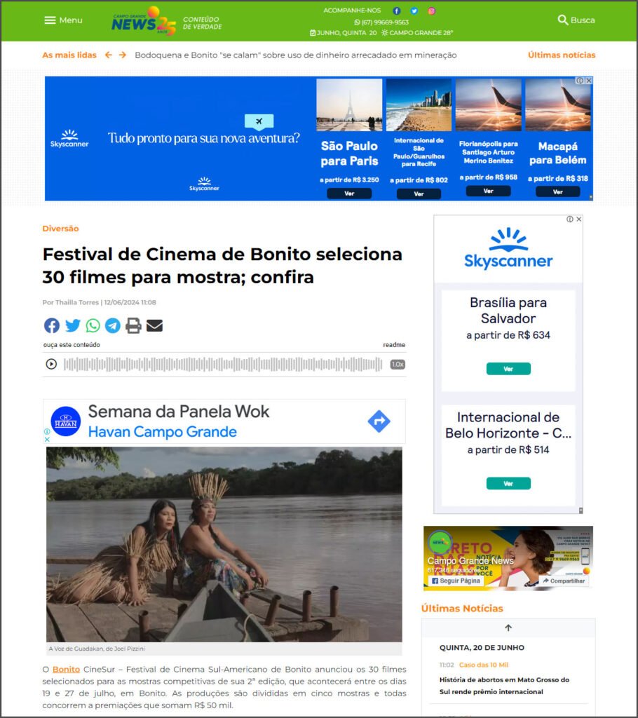 Campo Grande News: Festival de Cinema de Bonito seleciona 30 filmes para mostra