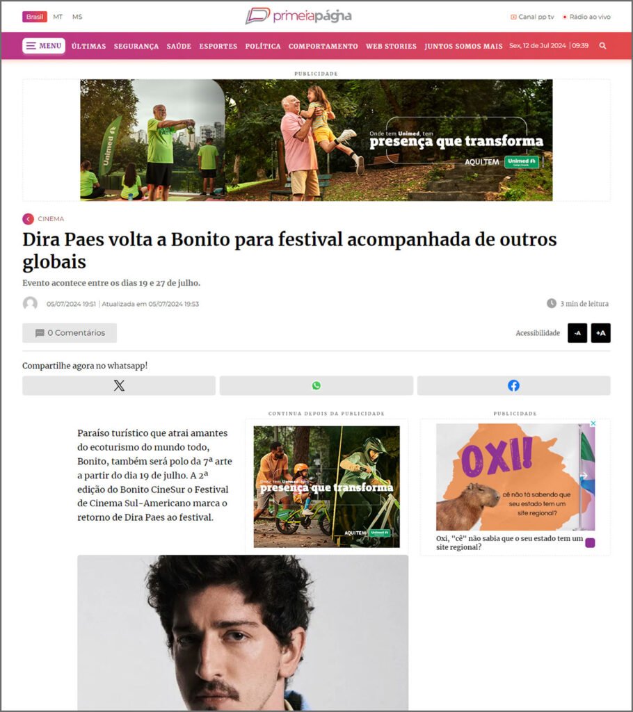 Primeira Página: Dira Paes volta a Bonito para festival acompanhada de outros globais