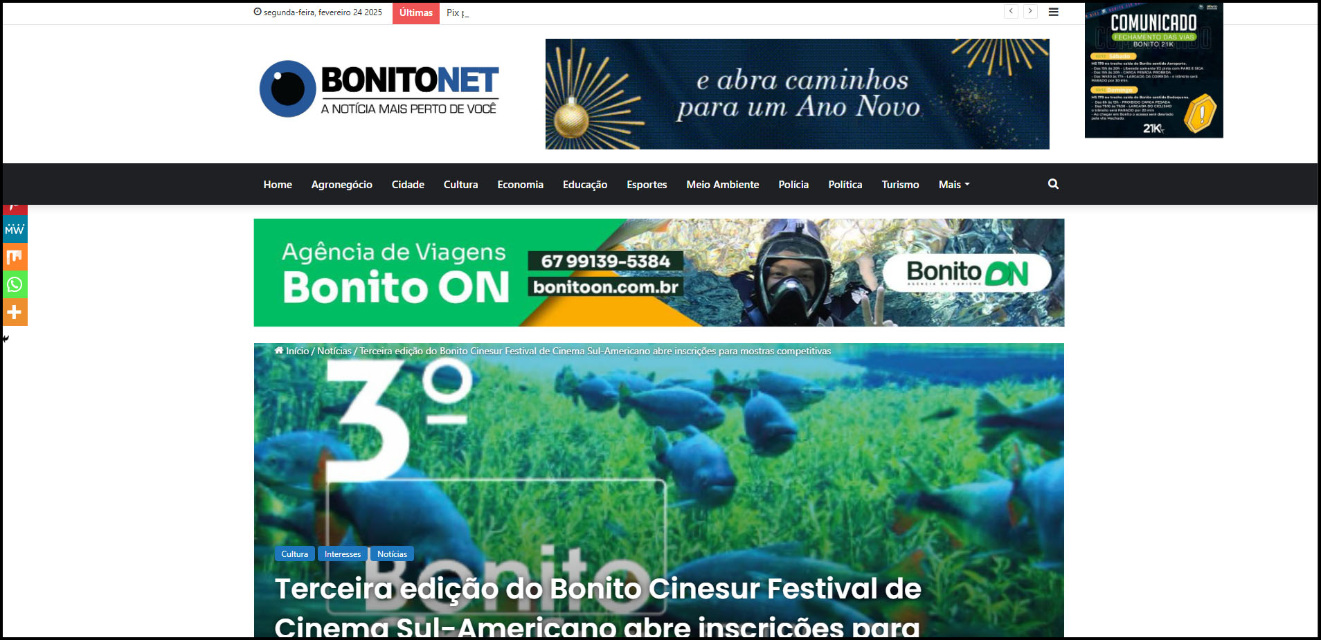 BonitoNet: Terceira edição do Bonito CineSur abre inscrições para mostras competitivas BonitoNet: Terceira edição do Bonito CineSur abre inscrições para mostras competitivas