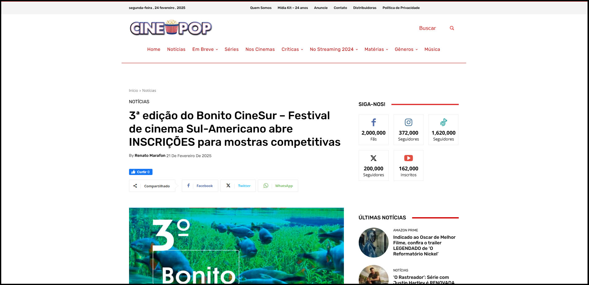 CinePop: 3ª edição do Bonito CineSur abre inscrições para mostras competitivas CinePop: 3ª edição do Bonito CineSur abre inscrições para mostras competitivas