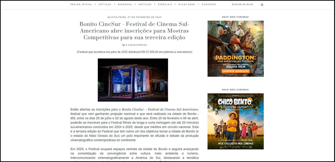 ParsaGeeks: Bonito CineSur abre inscrições para mostras competitivas para sua 3ª edição