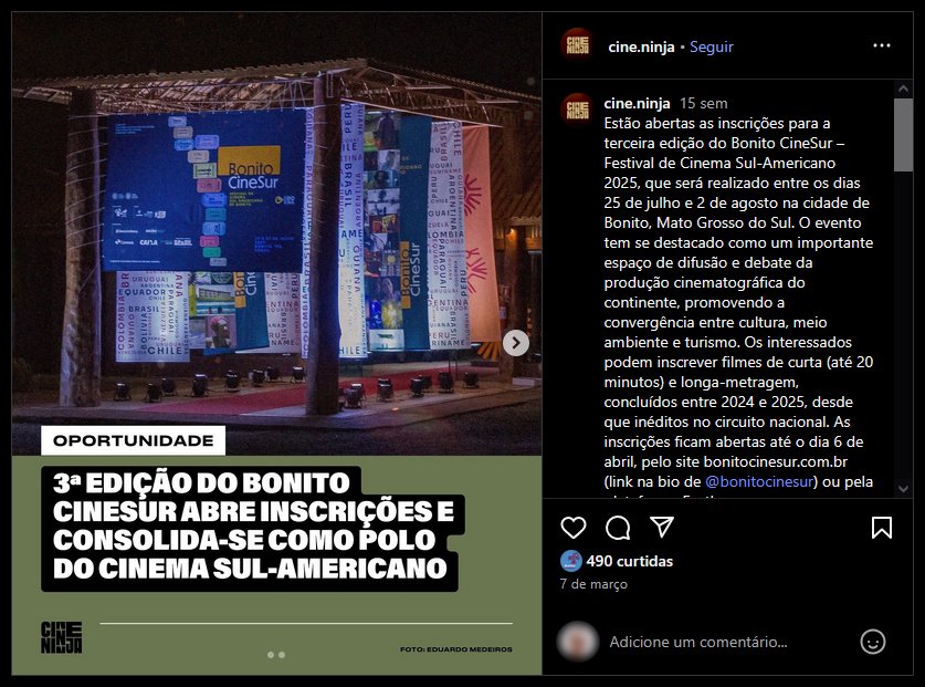 Cine Ninja: 3º edição do Bonito CineSur abre inscrições e consolida-se como polo do cinema sul-americano