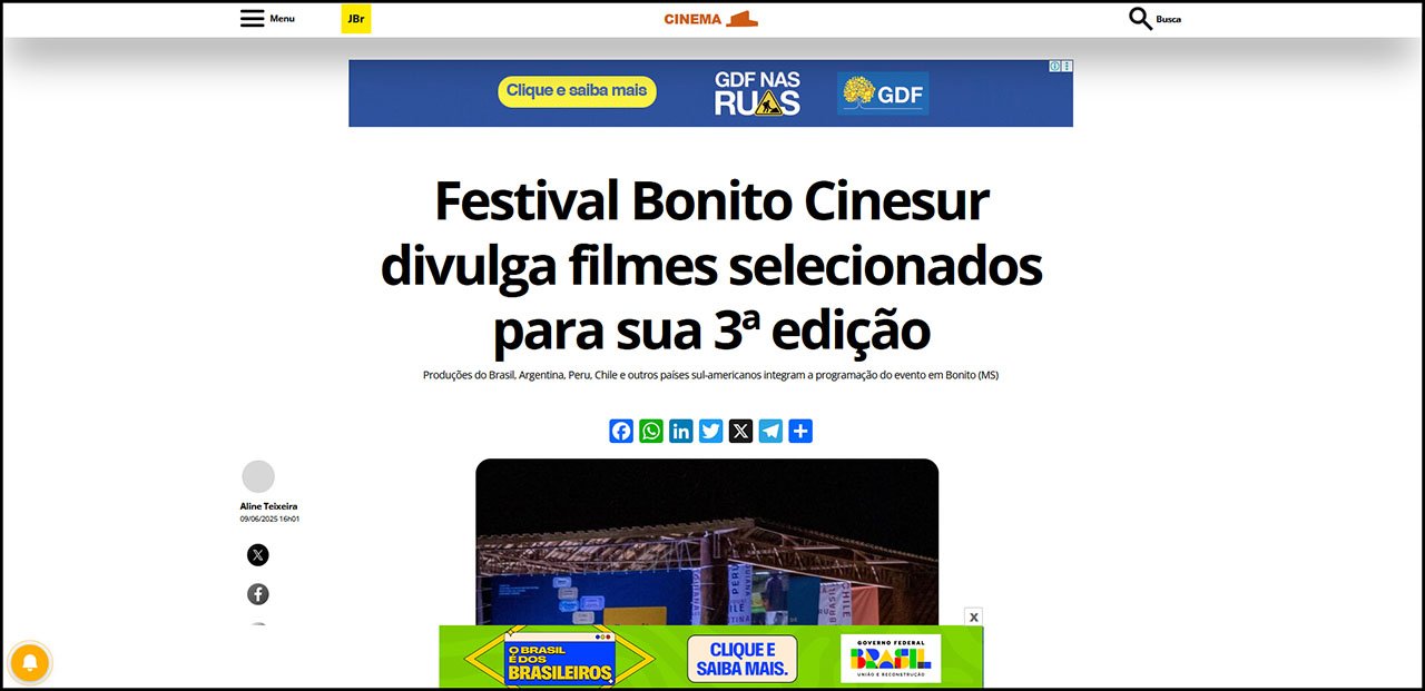 Jornal de Brasília: Bonito CineSur divulga filmes selecionados para sua 3ª edição