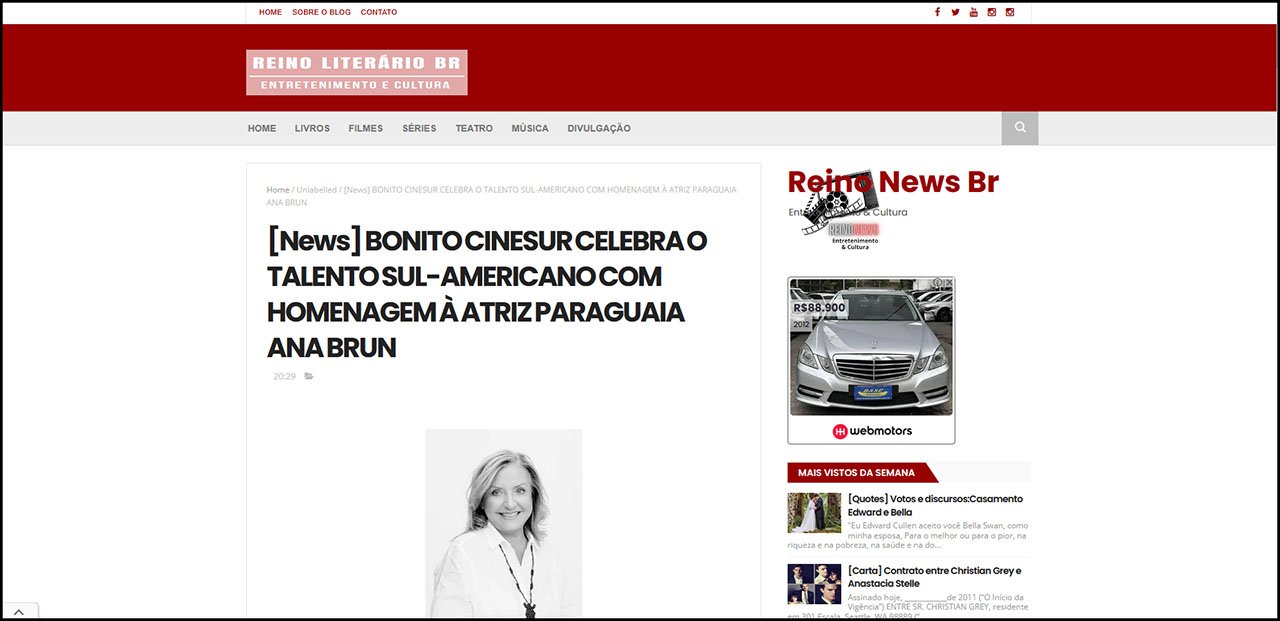 Reino Literário BR: Bonito CineSur celebra talento sul-americano com homenagem à atriz paraguaia Ana Brun