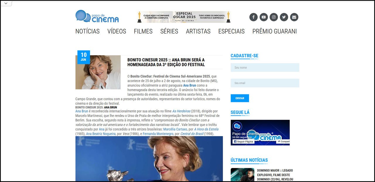 Papo de Cinema: Ana Brun será a homenageada da 3ª edição do Bonito CineSur 2025