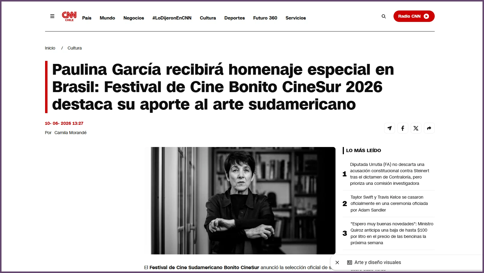 CNN Chile: Paulina García recibirá homenaje especial en Brasil