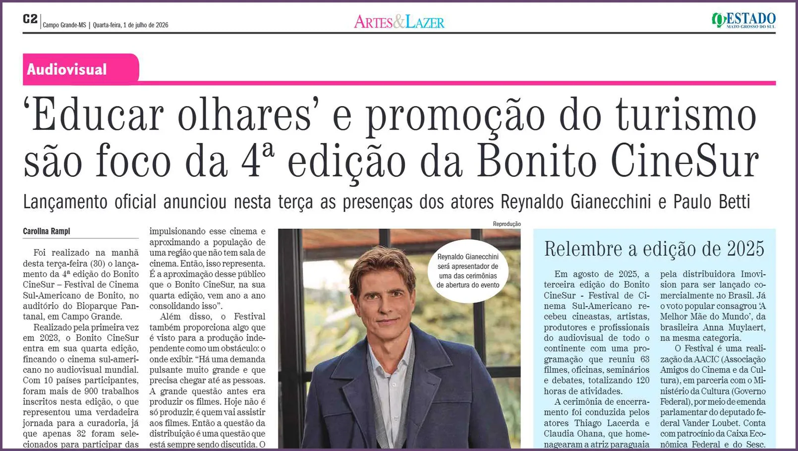 O Estado MS: 'Educar olhares' e promoção do turismo são foco do 4º Bonito CineSur