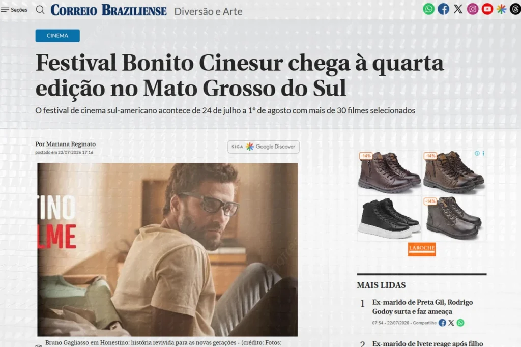 Correio Braziliense: Festival Bonito CineSur chega à 4ª edição no Mato Grosso do Sul