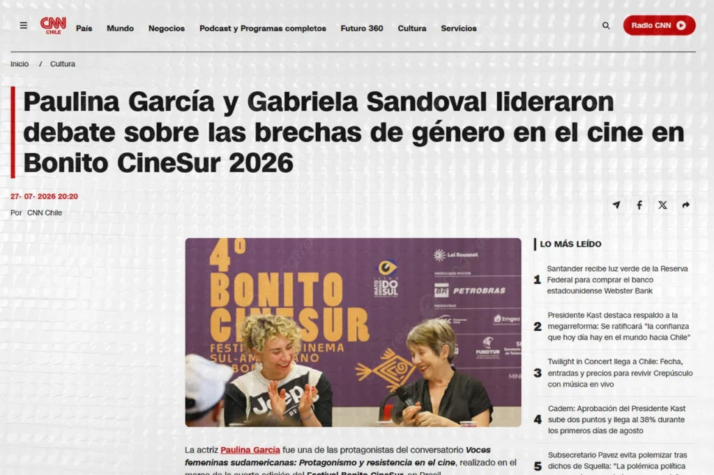 CNN Chile: Paulina García y Gabriela Sandoval lideraron debate sobre las brechas de género en el cine en Bonito CineSur