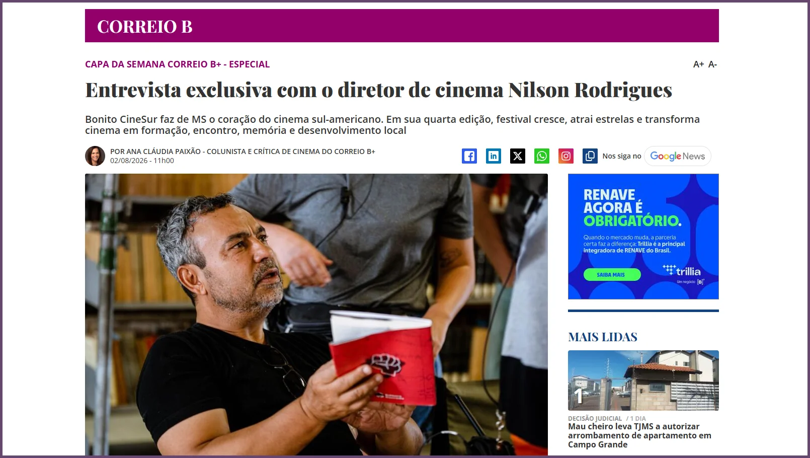 Correio do Estado: Entrevista exclusiva com o diretor de cinema Nilson Rodrigues