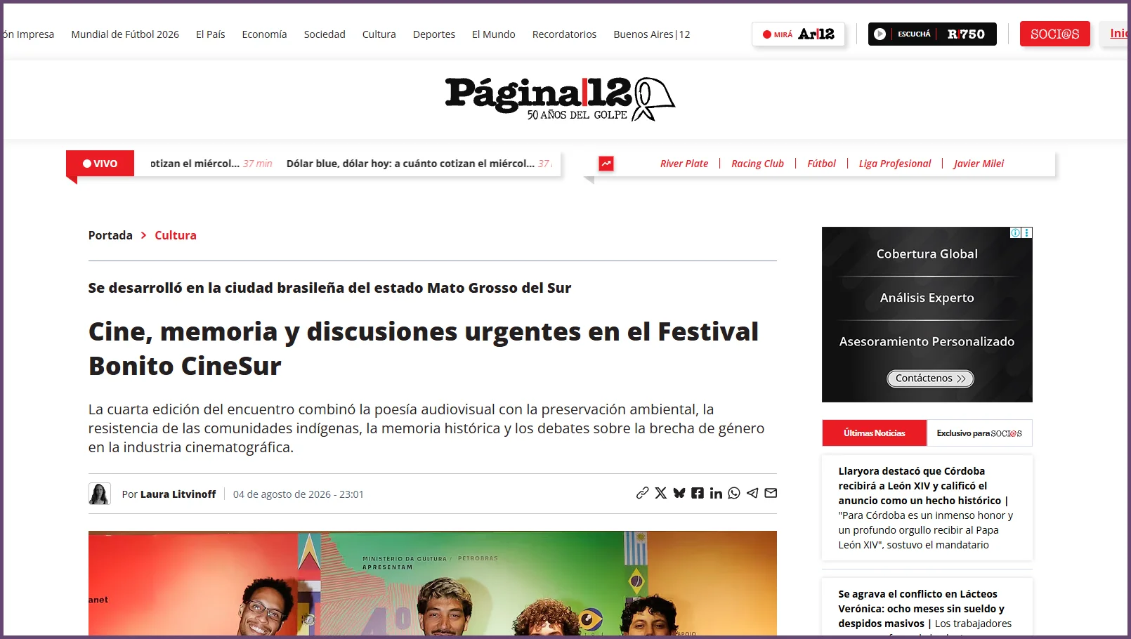 Página 12: Cine, memoria y discusiones urgentes en el Festival Bonito CineSur