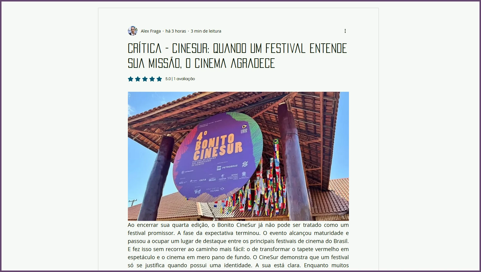 Blog do Alex Fraga: CineSur: quando um festival entende sua missão, o cinema agradece