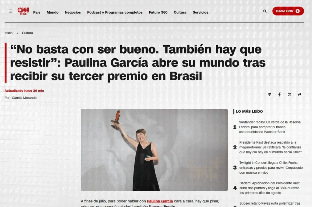 CNN Chile: Paulina García abre su mundo tras recibir su tercer premio en Brasil